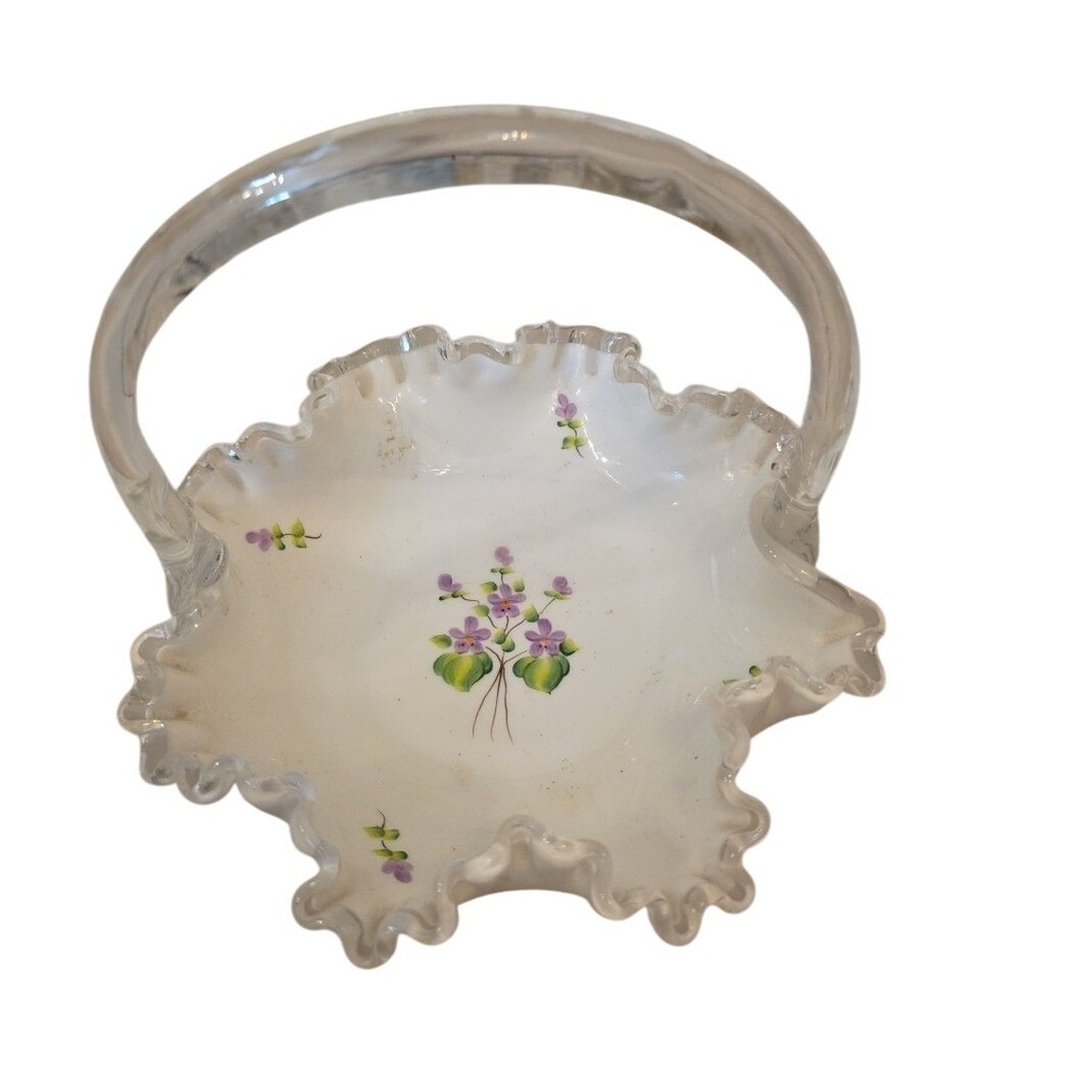 FENTON Silver Crest "Violets In The Snow" 7 1/2" BASKET